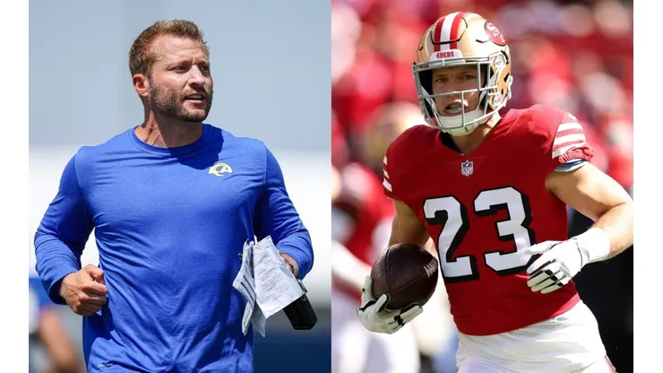 Sean McVay (left, Los Angeles Rams), Christian McCaffrey (right, San Francisco 49ers)
