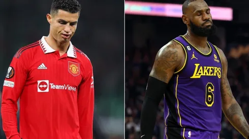 Cristiano Ronaldo of Manchester United (L) and LeBron James of the Los Angeles Lakers (R)