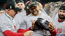 The Washington Nationals with the 2019 Commissioner's Trophy