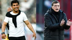 Hugo Ibarra coach of Boca Juniors (L) and Julio Falcioni coach of Independiente (R)