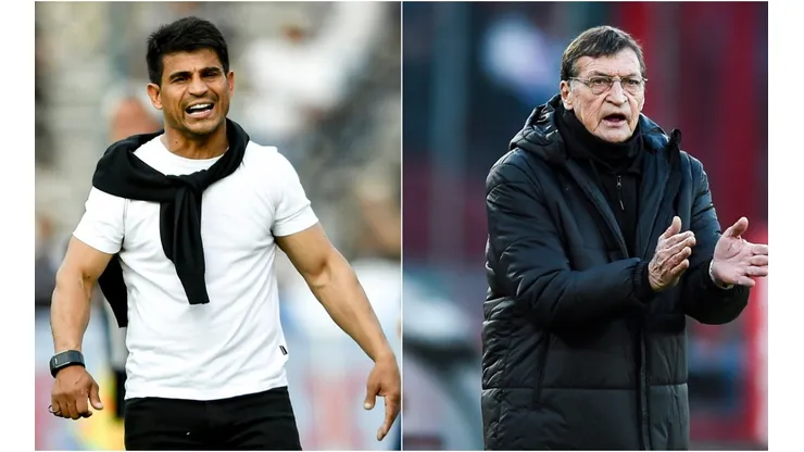 Hugo Ibarra coach of Boca Juniors (L) and Julio Falcioni coach of Independiente (R)