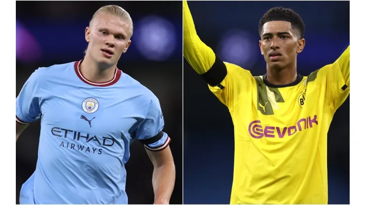 Erling Haaland of Manchester City and Jude Bellingham of Borussia Dortmund