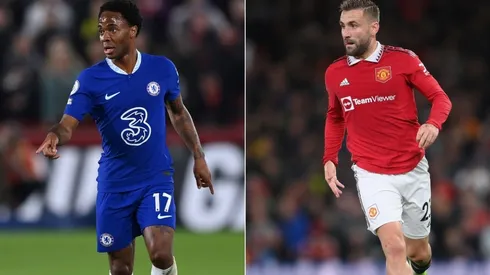 Raheem Sterling of Chelsea (L) and Luke Shaw of Manchester United (R)