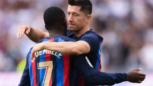 Robert Lewandowski and Ousmane Dembele of Barcelona