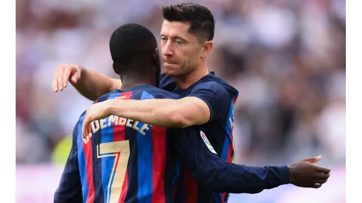 Robert Lewandowski and Ousmane Dembele of Barcelona