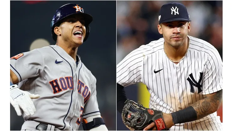 Jeremy Peña of the Houston Astros and Gleyber Torres of the New York Yankees