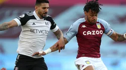 Aleksandar Mitrovic of Fulham and Tyrone Mings of Aston Villa