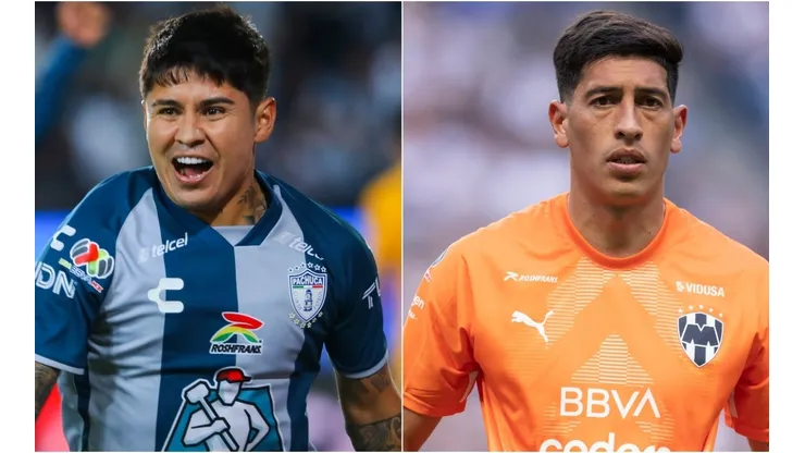 Javier Eduardo López of Pachuca and Esteban Andrada of Monterrey