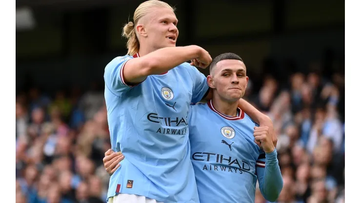 Erling Haaland and Phil Foden of Manchester City
