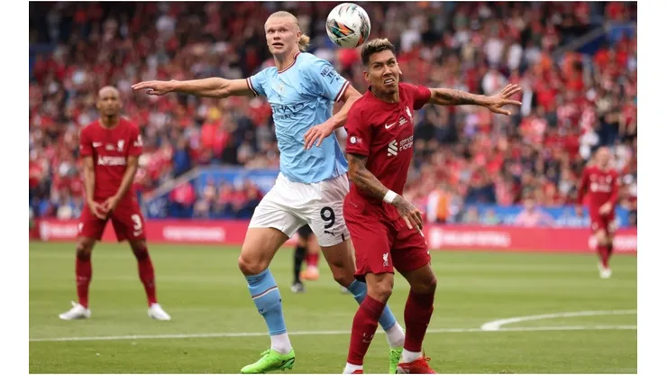 Mohamed Salah of Liverpool FC (L) and Erling Haaland of Manchester City (R)