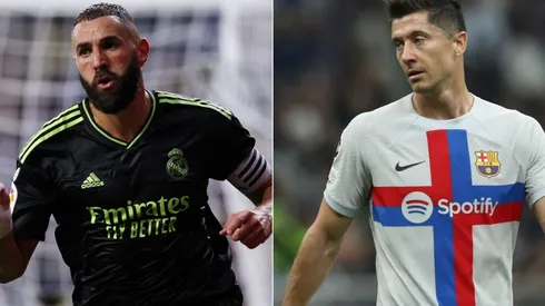 Karim Benzema of Real Madrid (L) and Robert Lewandowski of FC Barcelona (R)