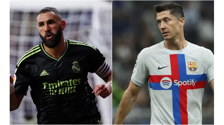 Karim Benzema of Real Madrid (L) and Robert Lewandowski of FC Barcelona (R)
