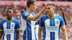 Leandro Trossard of Brighton & Hove Albion celebrates with team mates