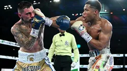 Devin Haney lands a punch to George Kambosos Jr during the World Lightweight Championship bout