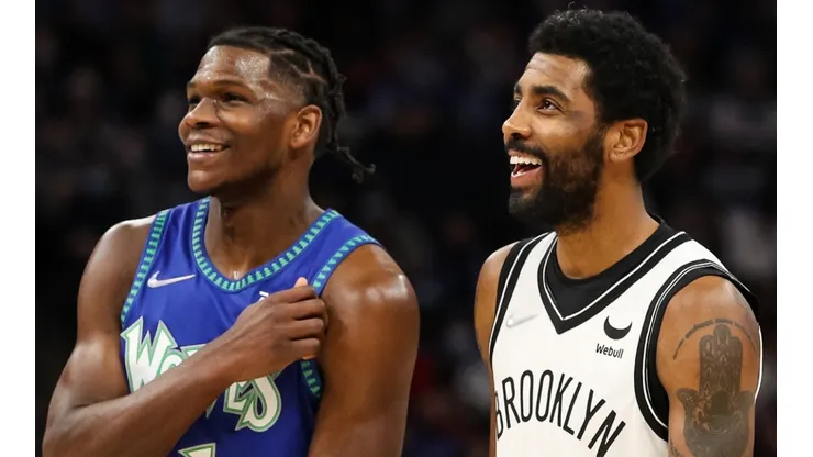 Anthony Edwards of the Minnesota Timberwolves and Kyrie Irving of the Brooklyn Nets