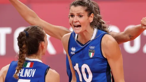 Cristina Chirichella of Team Italy with a teammate