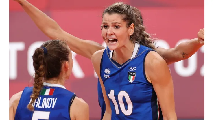 Cristina Chirichella of Team Italy with a teammate