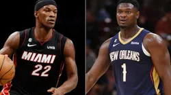 Jimmy Butler of the Miami Heat and Zion Williamson of the New Orleans Pelicans