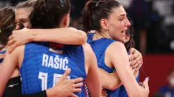 Tijana Boskovic of Serbia celebrates with teammates