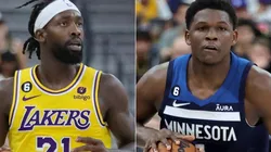 Patrick Beverley of the Los Angeles Lakers and Anthony Edwards of the Minnesota Timberwolves
