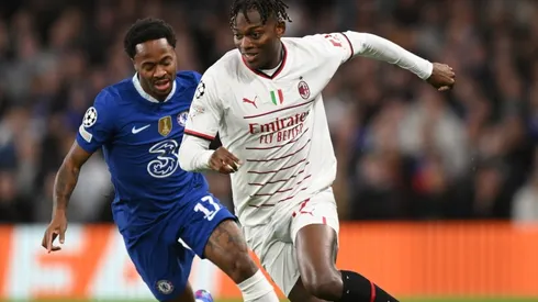 Rafael Leao of AC Milan gets away from Raheem Sterling of Chelsea
