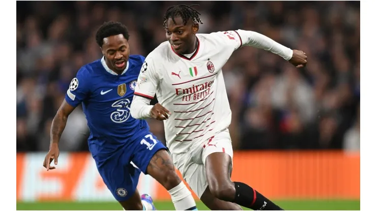 Rafael Leao of AC Milan gets away from Raheem Sterling of Chelsea