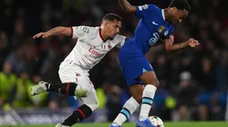 Raheem Sterling of Chelsea is challenged by Ismael Bennacer of AC Milan