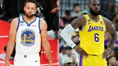 Stephen Curry of the Golden State Warriors (L) and LeBron James of the Los Angeles Lakers (R)