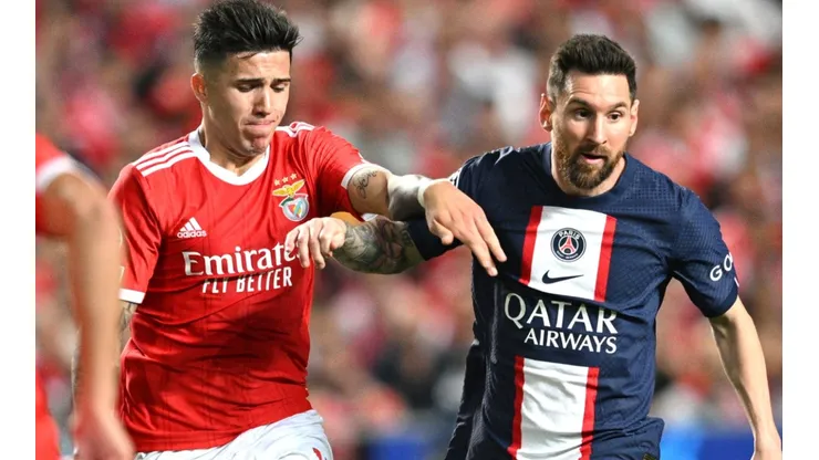 Enzo of Benfica and Lionel Messi of PSG