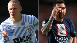Erling Haaland of Manchester City and Lionel Messi of PSG