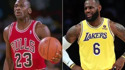 Michael Jordan as a Chicago Bulls player, and LeBron James of the Los Angeles Lakers
