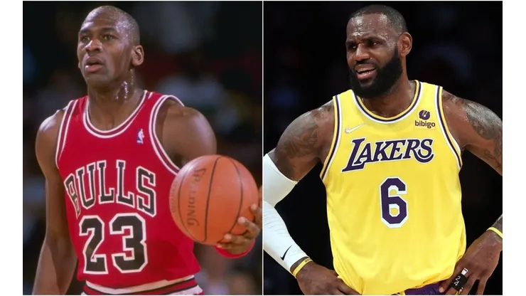 Michael Jordan as a Chicago Bulls player, and LeBron James of the Los Angeles Lakers