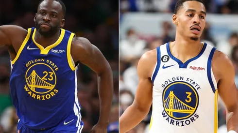 Draymond Green and Jordan Poole of the Golden State Warriors