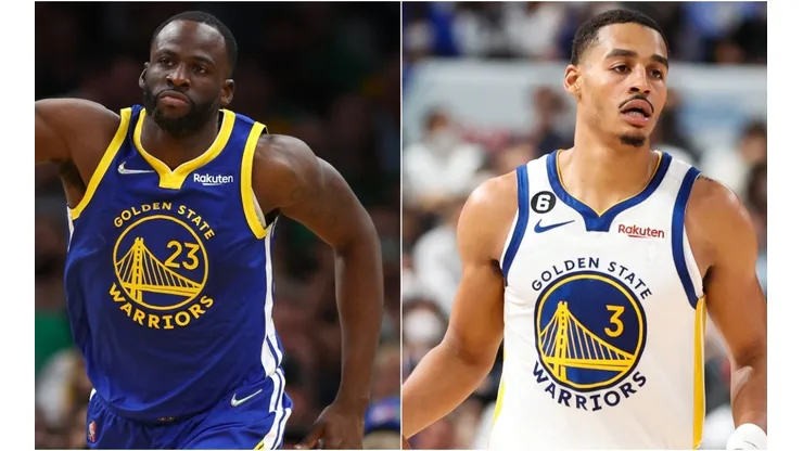 Draymond Green and Jordan Poole of the Golden State Warriors