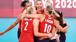 Andrea Drews of Team United States reacts with team mates