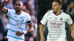 Pierre-Emerick Aubameyang of Chelsea and Ismael Bennacer of AC Milan