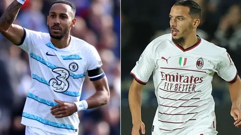 Pierre-Emerick Aubameyang of Chelsea and Ismael Bennacer of AC Milan