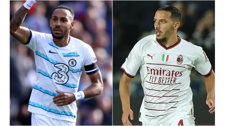 Pierre-Emerick Aubameyang of Chelsea and Ismael Bennacer of AC Milan
