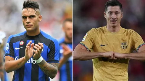 Lautaro Martinez of FC Internazionale (L) and Robert Lewandowski of FC Barcelona (R)