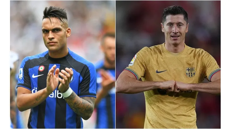 Lautaro Martinez of FC Internazionale (L) and Robert Lewandowski of FC Barcelona (R)