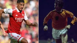 William Saliba of Arsenal and Johan Cruyff of the Netherlands