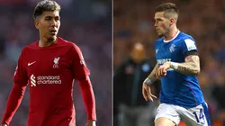 Roberto Firmino of Liverpool (left) and Ryan Kent of Rangers