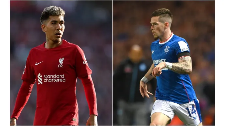 Roberto Firmino of Liverpool (left) and Ryan Kent of Rangers