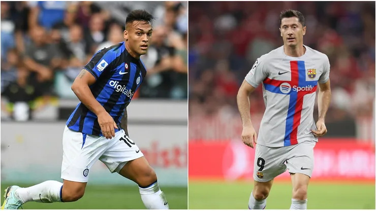 Lautaro Martinez of Inter (left) and Robert Lewandowski of Barcelona