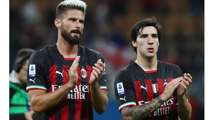 Olivier Giroud and Sandro Tonali of Milan