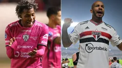 Julio Ortíz of Independiente del Valle (L) and Patrick of Sao Paulo (R)