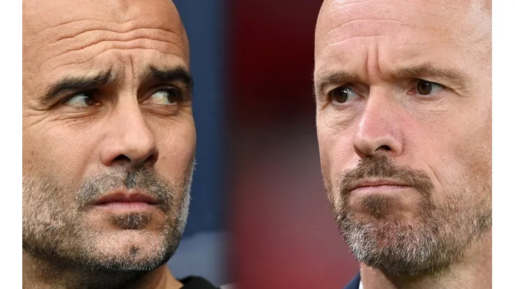 Pep Guardiola of Manchester City and Erik ten Hag of Manchester United