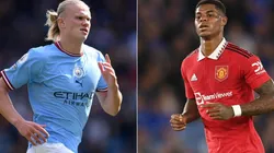 Erling Haaland of Manchester City (L) and Marcus Rashford of Manchester United (R)