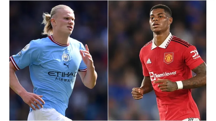 Erling Haaland of Manchester City (L) and Marcus Rashford of Manchester United (R)
