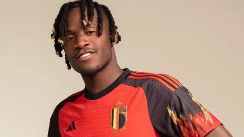 Michy Batshuayi wearing Belgium's Home Jersey Qatar 2022.